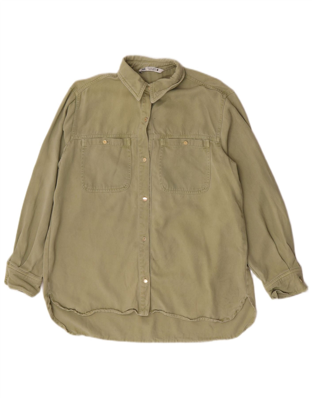 Zara Dame Oversized Denim Shirt UK 10 Small Khaki Lyocell