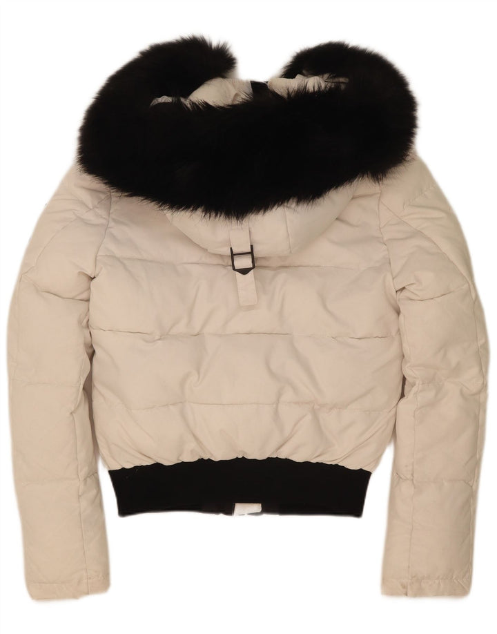 Superdry oversize polstret jakke med hætte til kvinder UK 8 Lille hvid farveblok