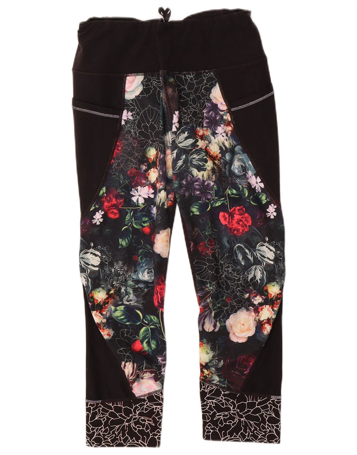 Athleta Womens Crop Leggings UK 14 Medium Black Floral Polyester