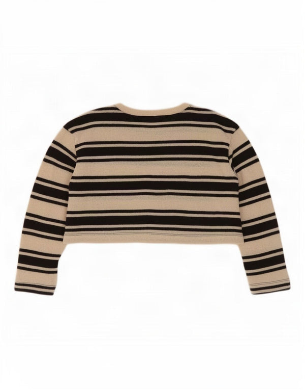 Zara Womens Crop Oversized Top Langærmet UK 10 Small Off White Stribet