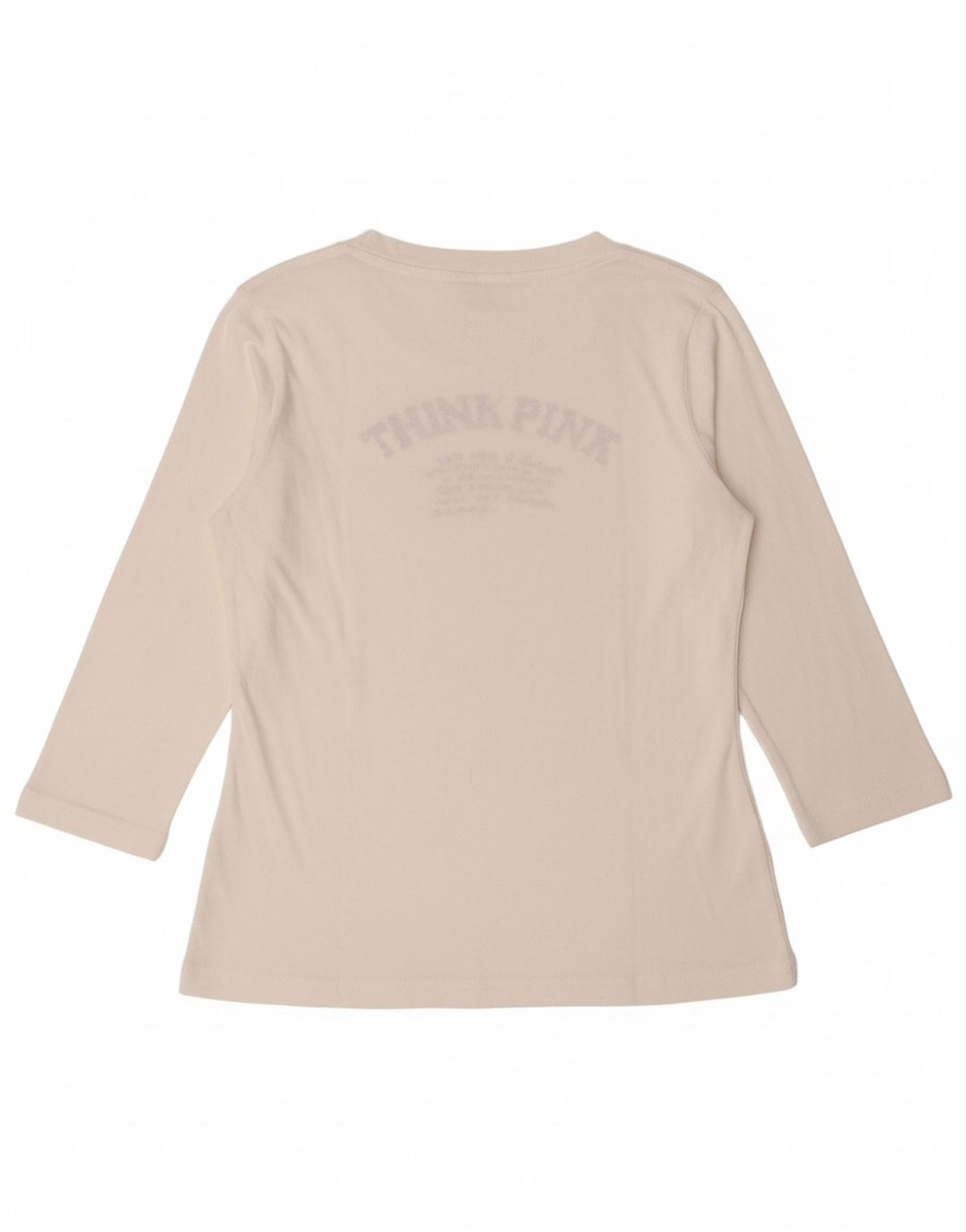 THINK PINK Womens Graphic Top 3/4 Sleeve UK 12 Medium White Cotton