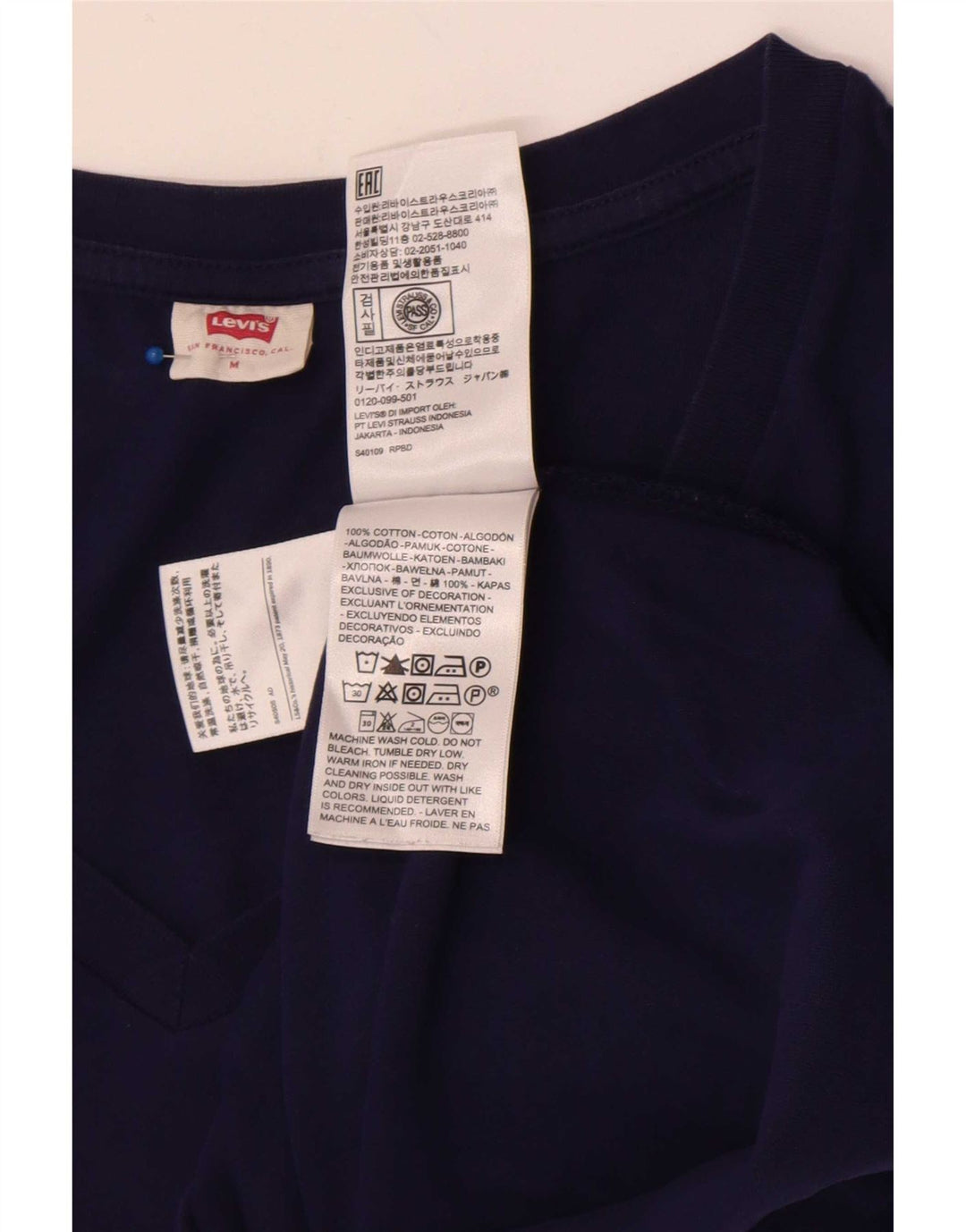 Levi's Dame T-Shirt Top UK 14 Medium Navy Blue Bomuld