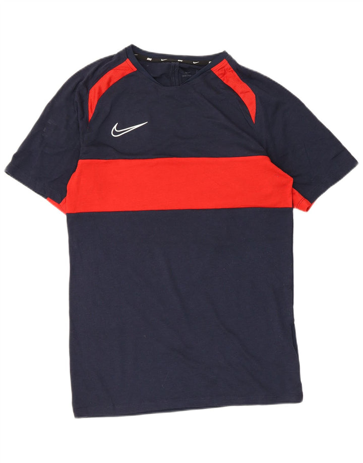 Nike Herre Dri Fit T-shirt Top Lille marineblå Colourblock Polyester