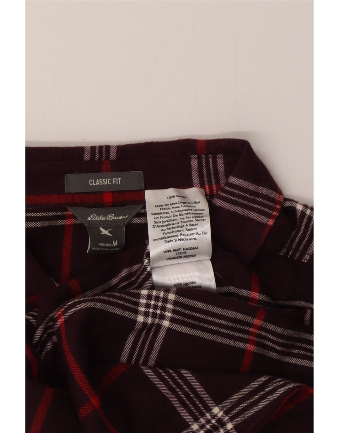 EDDIE BAUER Dame Classic Fit Flannel Shirt UK 14 Medium Burgundy Check