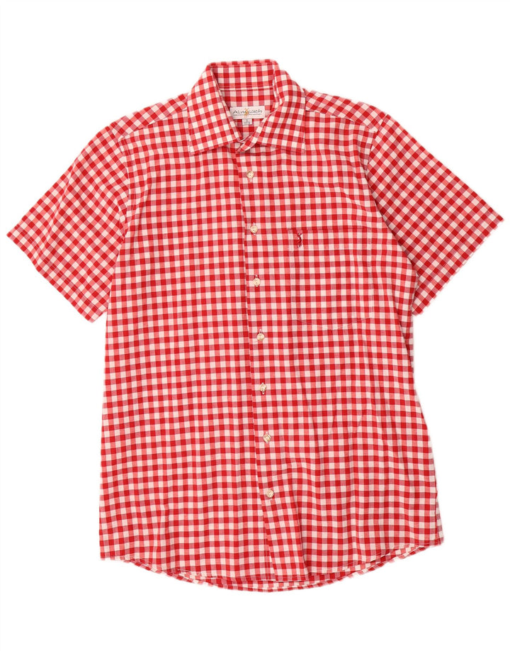 Almsach Kortærmet Herreskjorte Størrelse 37/38 Lille Rød Gingham Polyester