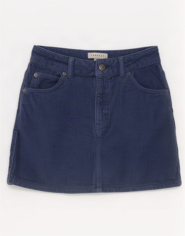 Topshop Dame Mini Corduroy Nederdel UK 4 XS W24 Marineblå Bomuld