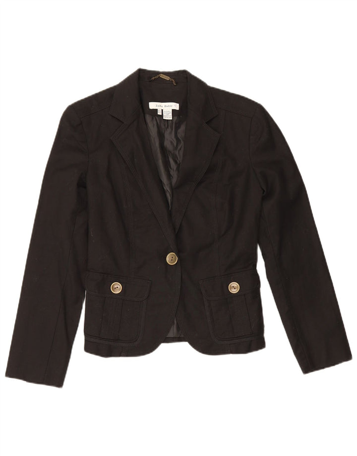 Zara Dame 1 Knap Blazer Jacket UK 10 Small Black Bomuld