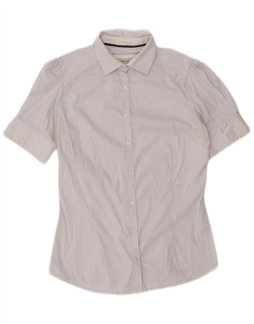Zara kortærmet skjorte til kvinder UK 14 Medium White Pinstripe