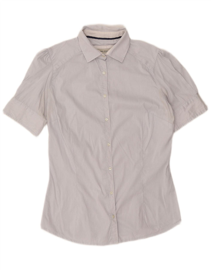 Zara kortærmet skjorte til kvinder UK 14 Medium White Pinstripe