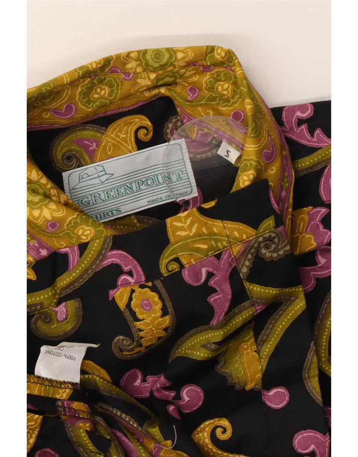Vintage kortærmet herreskjorte medium sort Paisley bomuld