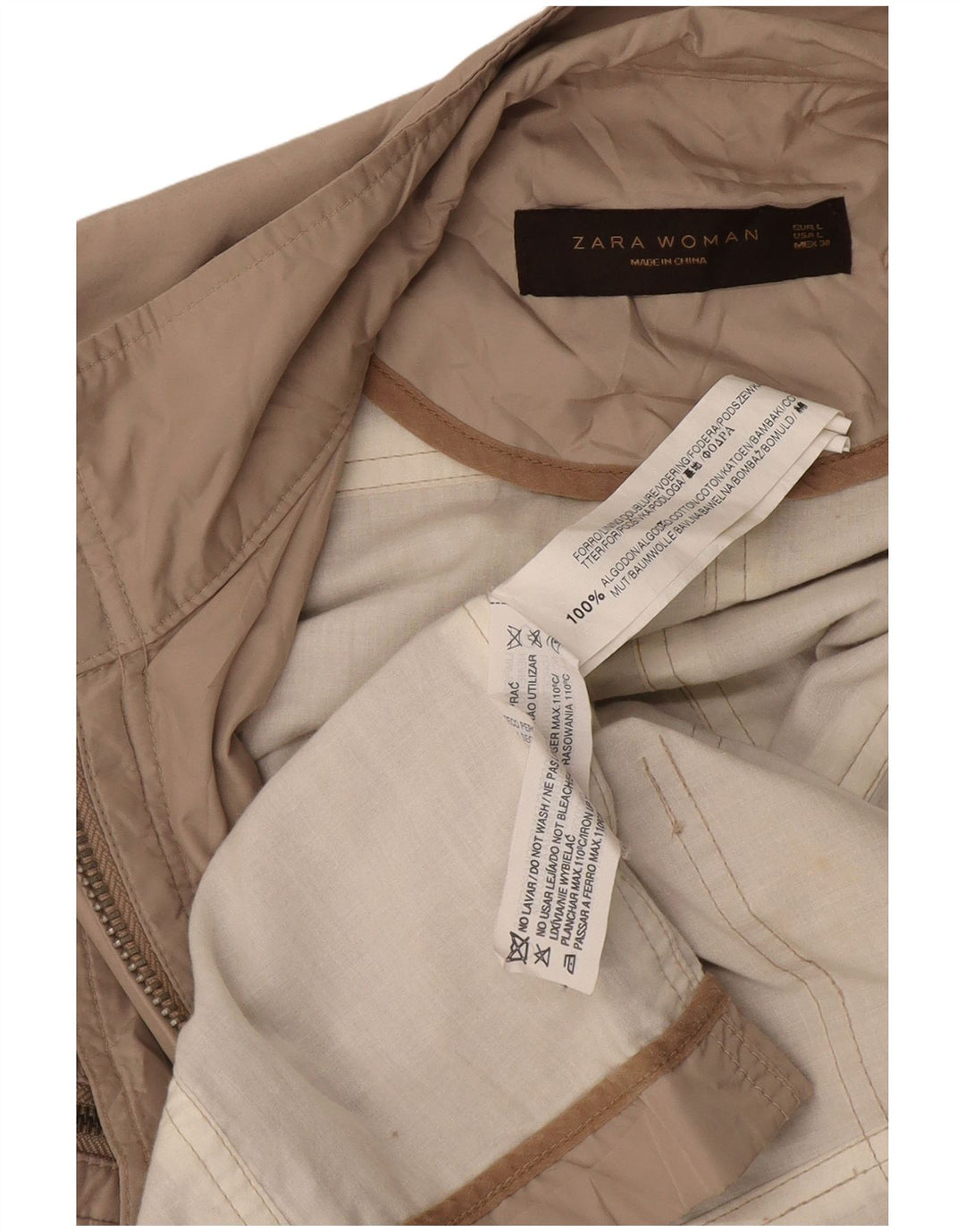 Zara Womens Utility Jacket UK 14 Large Beige Cotton