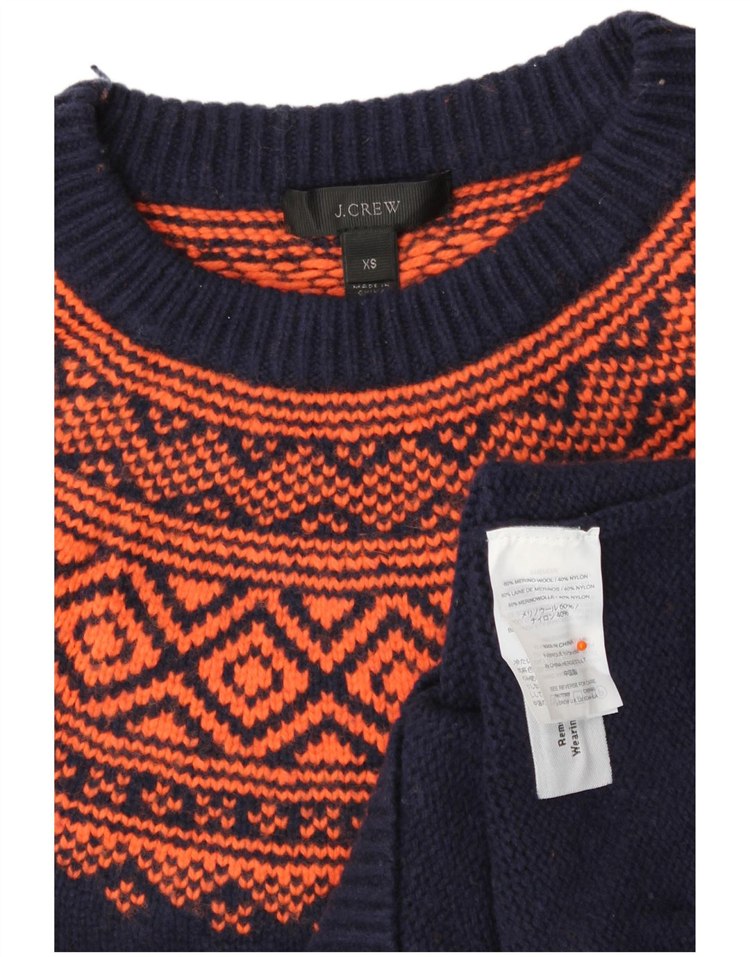 J. CREW Sweater med rund hals til kvinder UK 6 XS Navy Blue Fair Isle