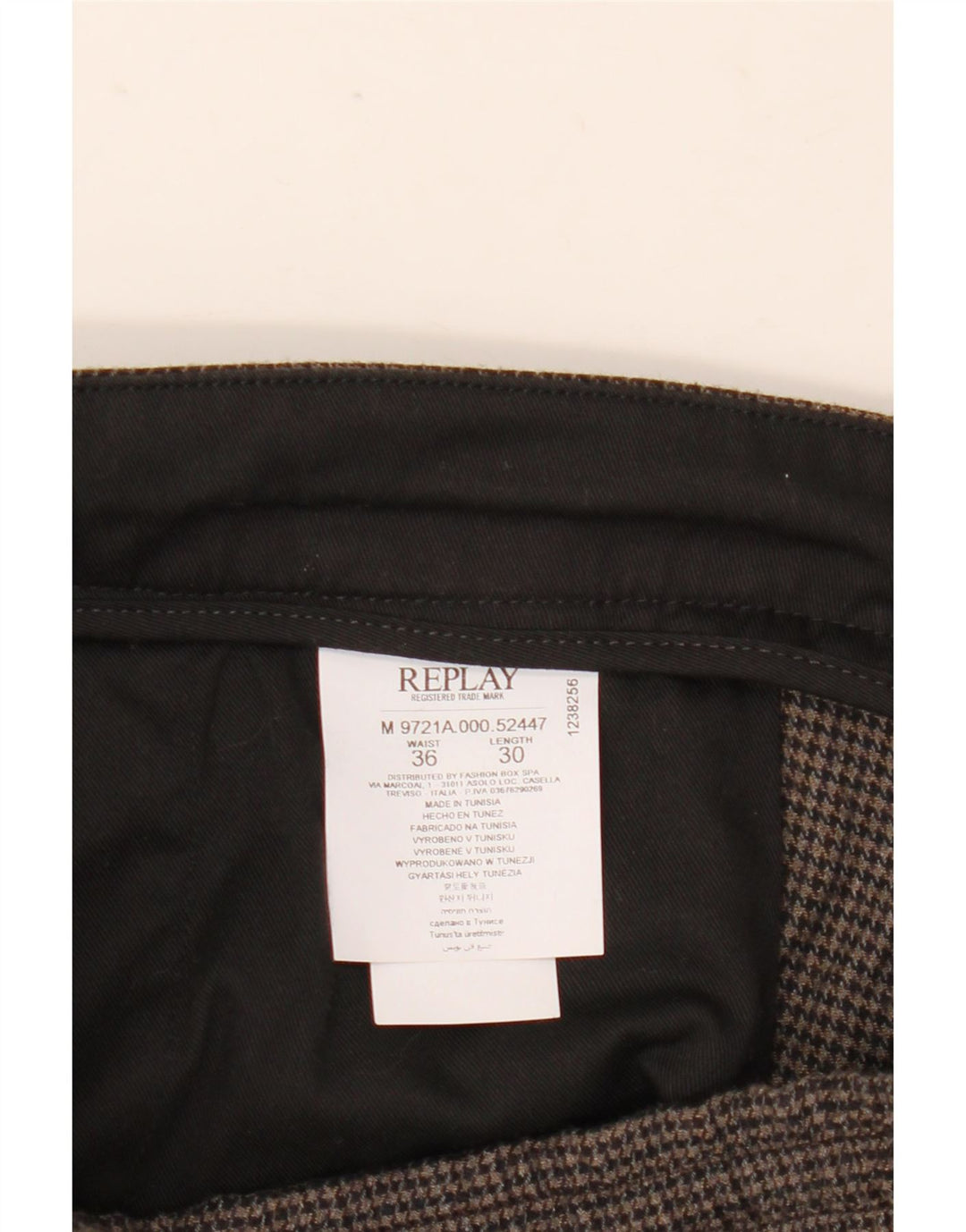 Replay Straight Chino-bukser til mænd W36 L30 Brown Houndstooth Polyester