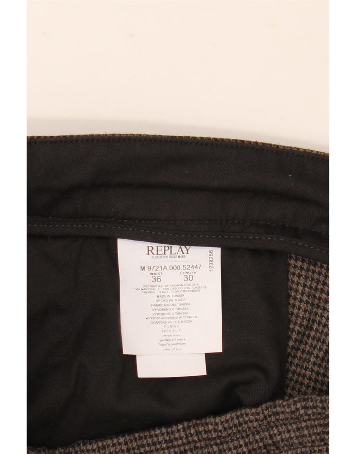 Replay Straight Chino-bukser til mænd W36 L30 Brown Houndstooth Polyester