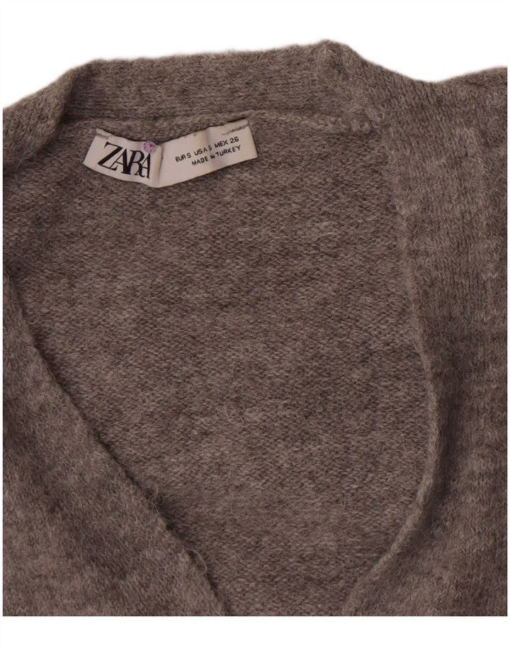 Zara Womens Crop Cardigan Sweater UK 8 Small Grey