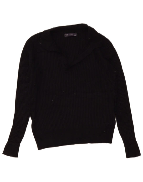Marks & Spencer Dame Polo Neck Jumper Sweater UK 14 Large Black Viscose