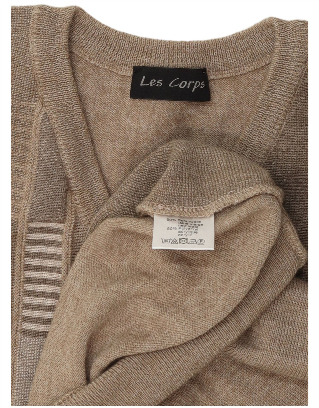 Les Corps Herre V-hals sweater Medium Beige Stribet Uld