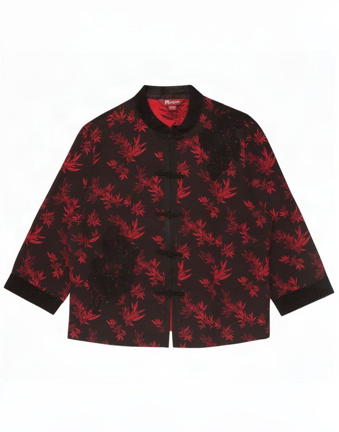 Monsoon Dame 5-knaps blazerjakke UK 16 Large Black Floral Silk