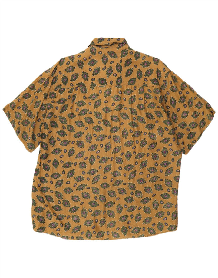 Vintage Kortærmet Herreskjorte Medium Beige Geometrisk Silke