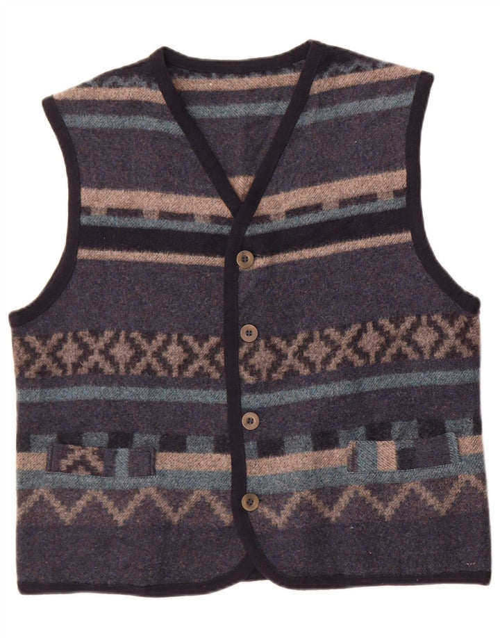 Vintage herrevest Medium Blue Fair Isle Wool