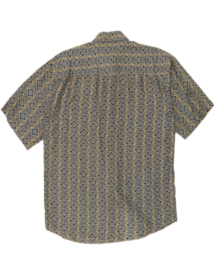 BRUNO Mens Abstract Pattern Short Sleeve Shirt Medium Green Silk Vintage Bruno and Second-Hand Bruno from Messina Hembry 