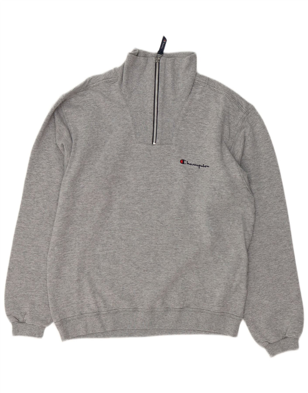 Champion Herre Zip Neck Sweatshirt Jumper Small Grå Flecked Bomuld