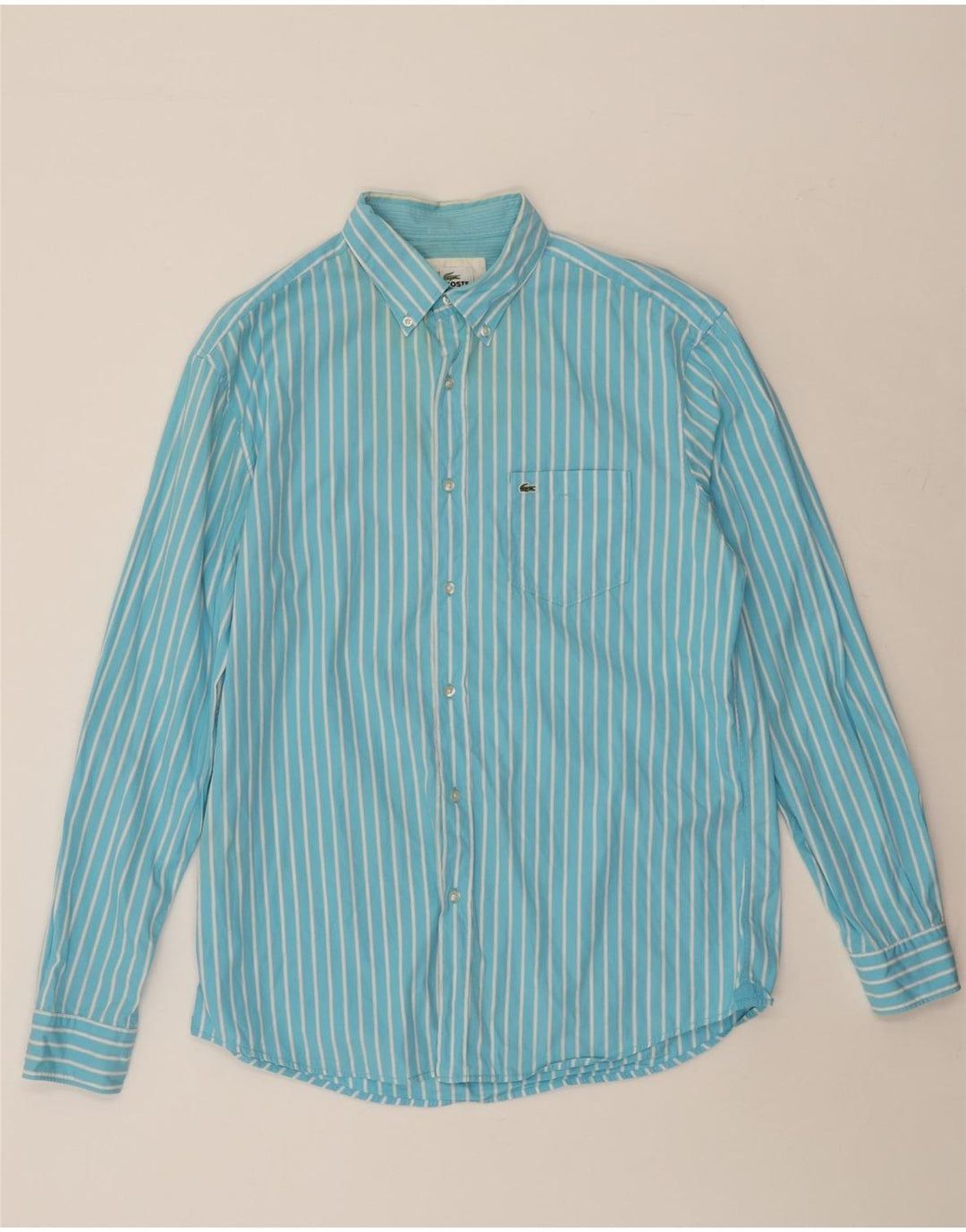 LACOSTE Herre Regular Fit skjorte str. 42 Stor blå stribet bomuld