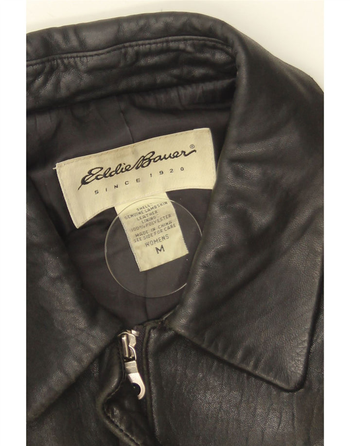 EDDIE BAUER Dame Læderjakke UK 14 Medium Sort Læder