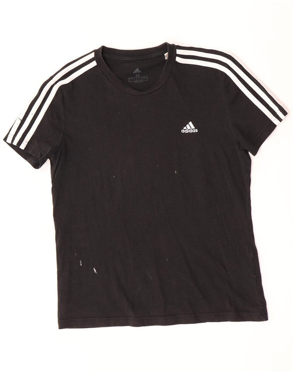Adidas Dame T-Shirt Top UK 12/14 Medium Sort Bomuld