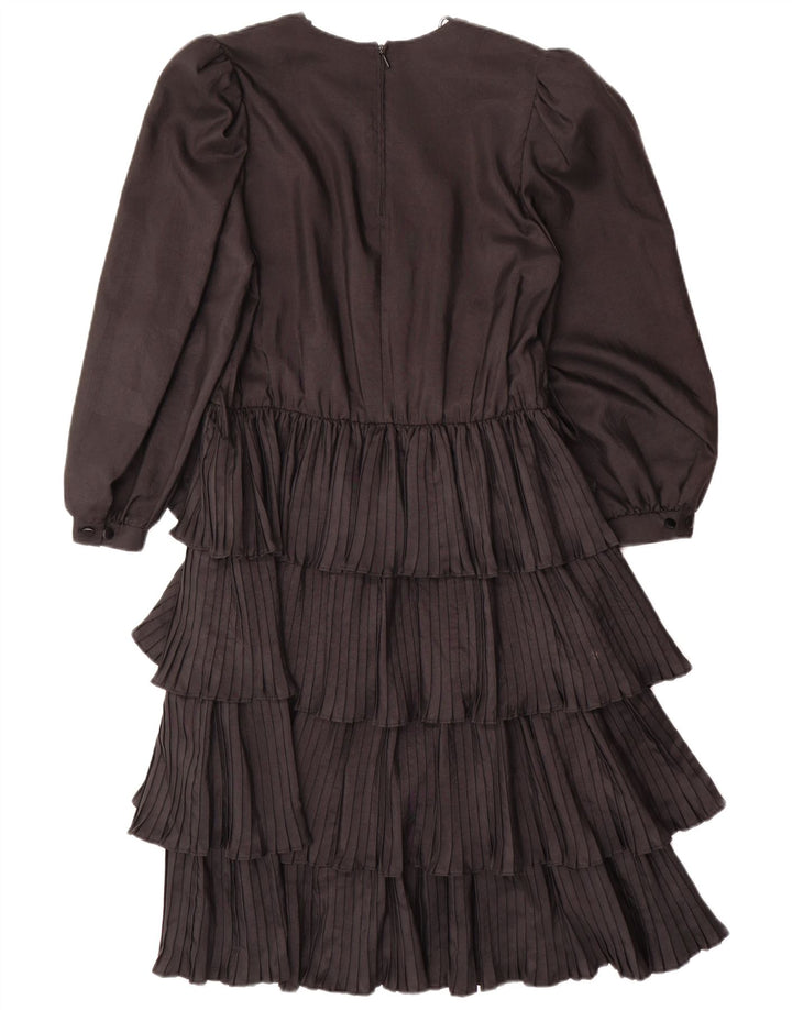 VINTAGE Langærmet trindelt kjole til kvinder EU 36 Lille sort polyester