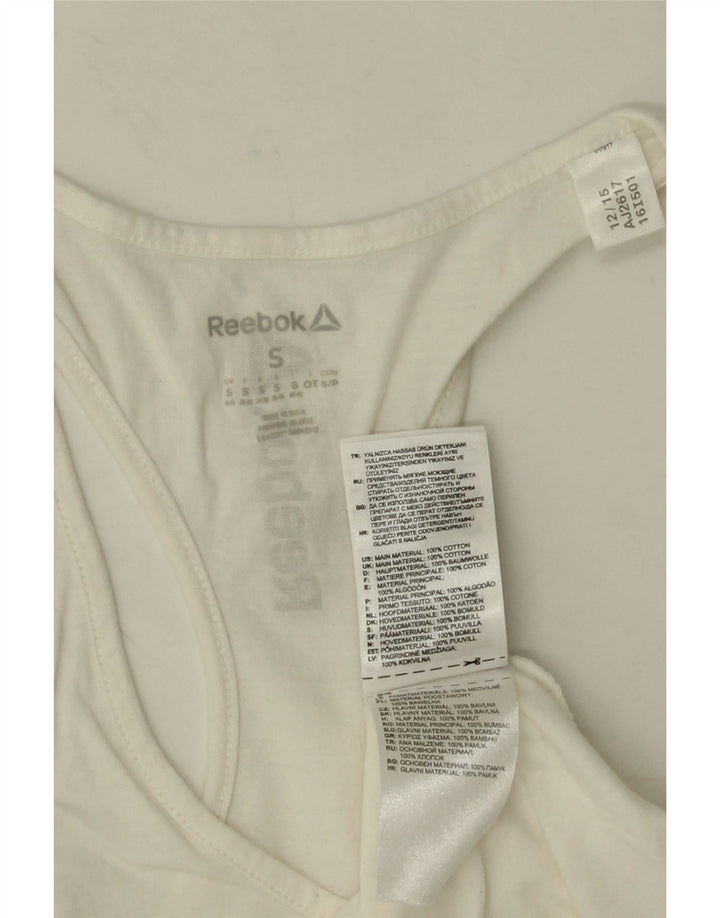 Reebok Dame Grafisk Vest Top UK 8/10 Small White Bomuld