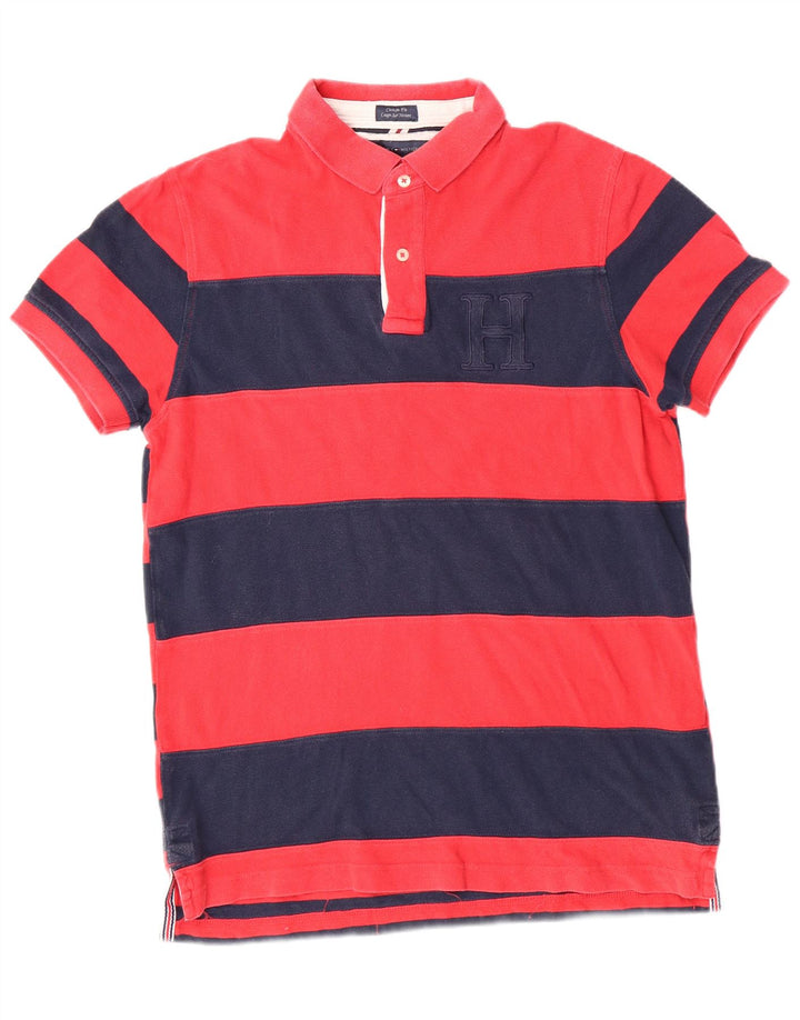 TOMMY HILFIGER Mens Custom Fit Polo Shirt Medium Red Striped Cotton