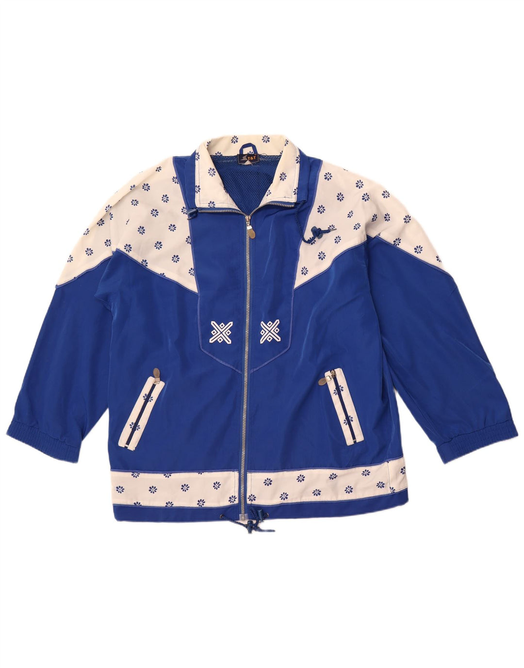 VINTAGE træningsdragt topjakke til kvinder 2XL Blå Colourblock Retro