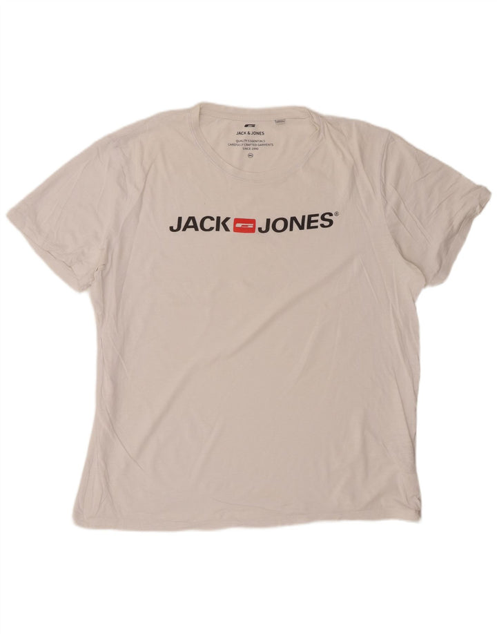 JACK & JONES Herre Grafisk T-Shirt Top 2XL Hvid Bomuld