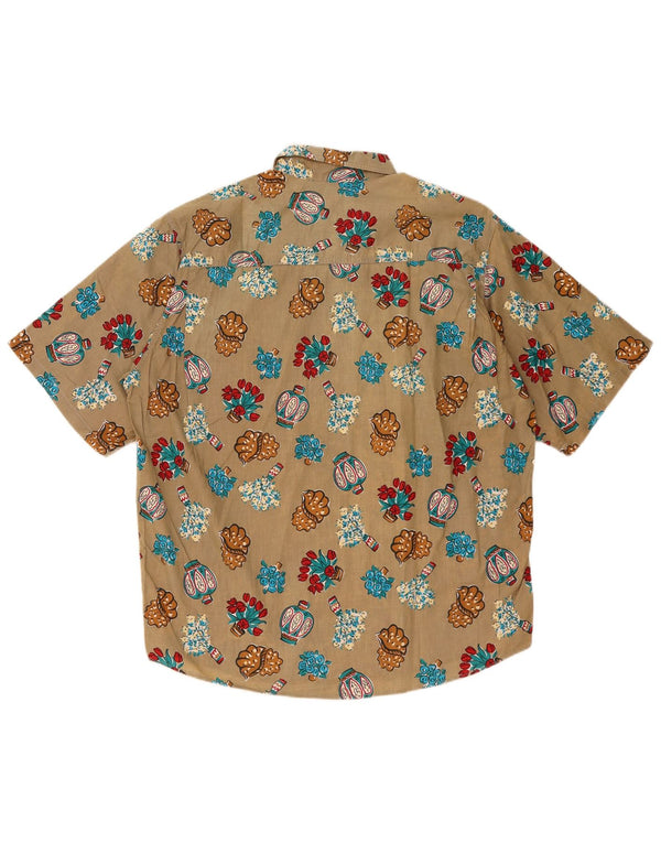 DK.PEDRINI Herre kortærmet skjorte str. 41 Large Brown Floral