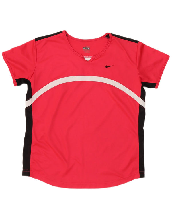 Nike Dame Dri Fit T-Shirt Top US 8/10 Medium Red Colourblock Polyester