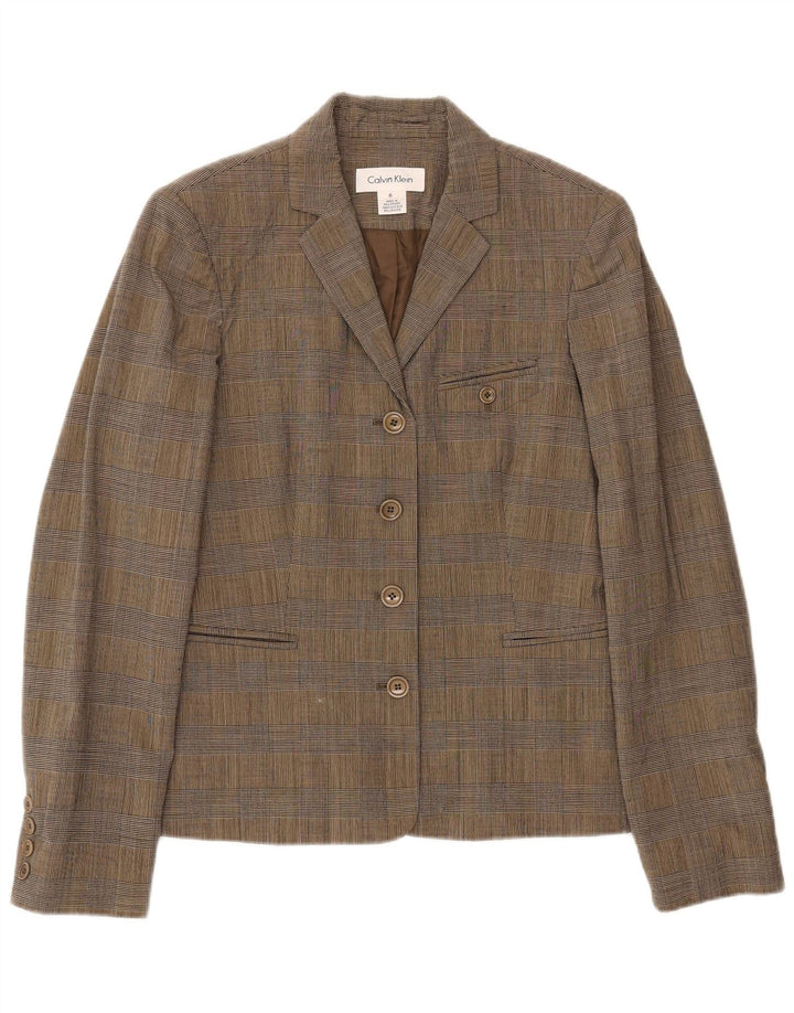 CALVIN KLEIN Womens 4 Button Blazer Jacket US 6 Medium Grey Houndstooth