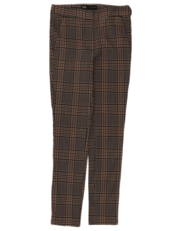 Zara Slim Chinobukser til kvinder XS W24 L26 brun ternet viskose