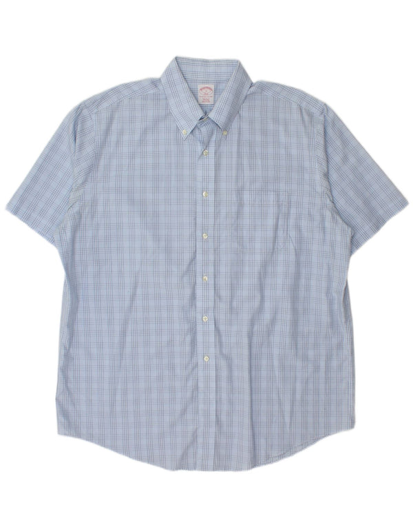 Brooks Brothers Kortærmet Herreskjorte med normal pasform størrelse 17 XL Blå ternet