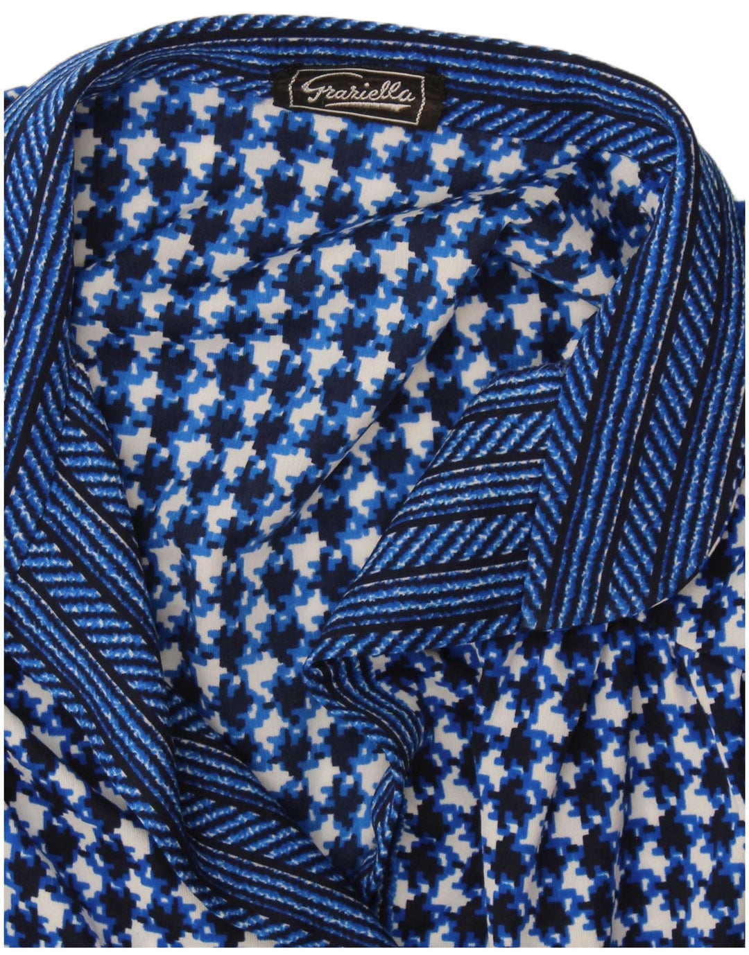 Vintage damebluse top UK 10 Small Navy Blue Houndstooth
