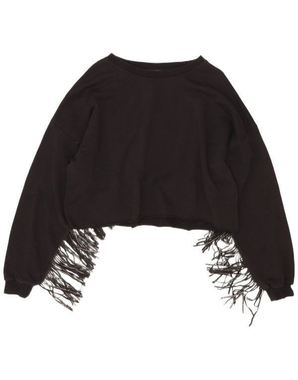 Zara Womens Crop Oversized Sweatshirt Jumper UK 14 Medium Sort Bomuld