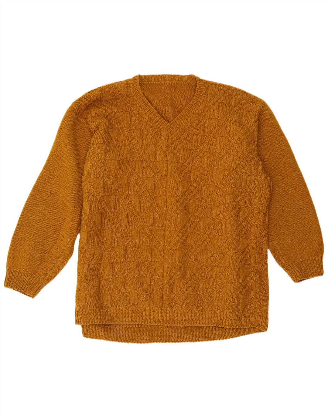 Vintage Herre V-hals sweater XL Beige Geometrisk
