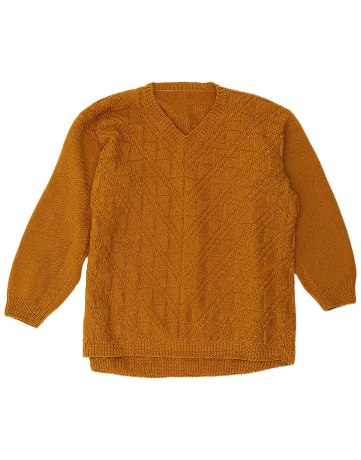 Vintage Herre V-hals sweater XL Beige Geometrisk