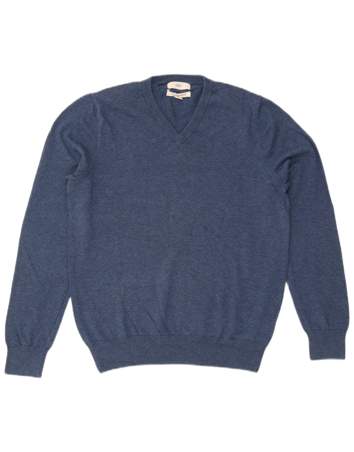 Marks & Spencer Herre V-hals sweater mellemblå bomuld