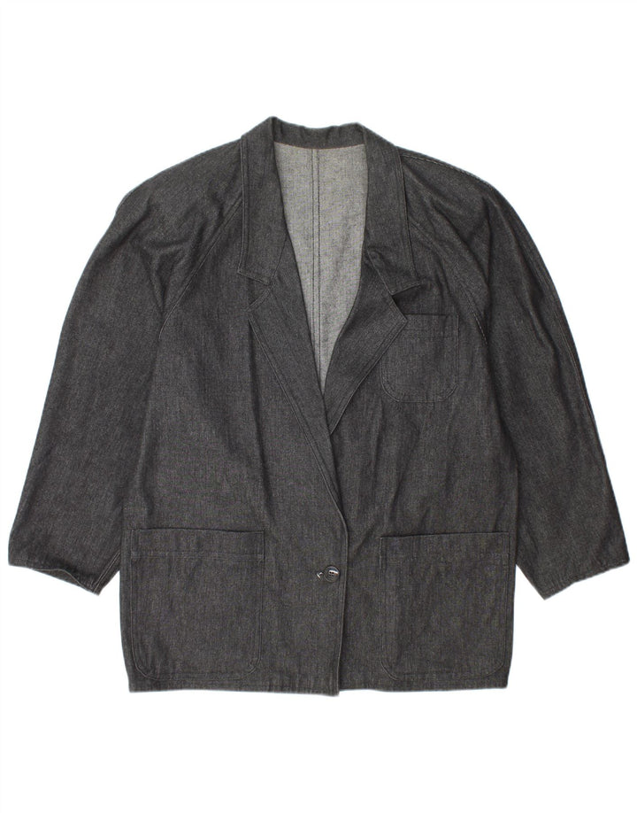 VINTAGE Dame Denim 1 Knap Blazer Jakke UK 14 Stor Grå