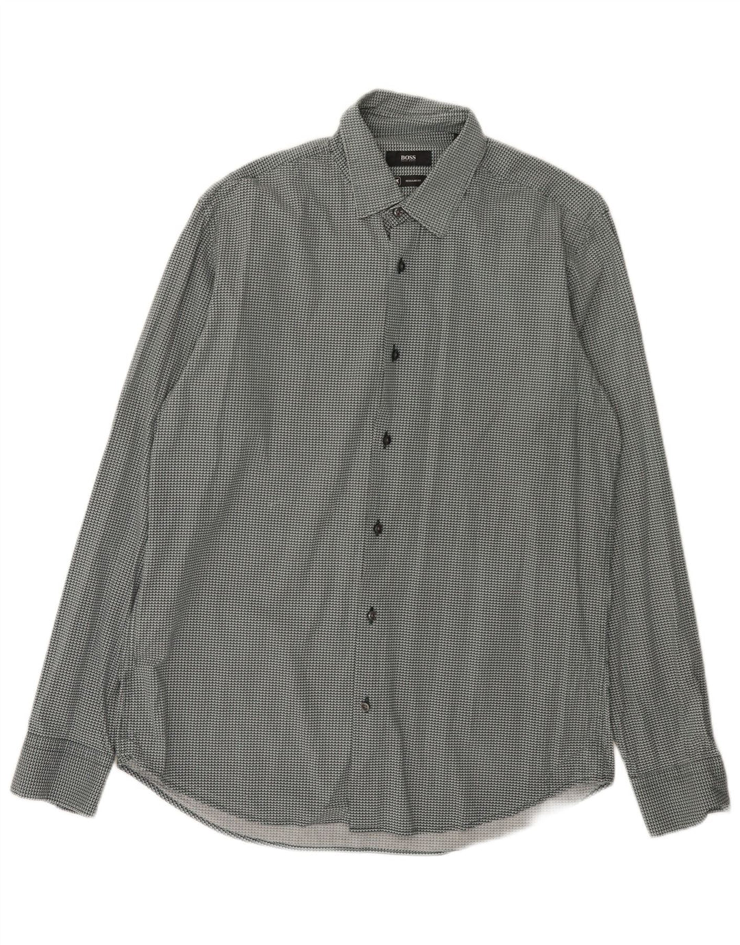 Hugo Boss Herre Regular Fit Skjorte Størrelse 40 15 3/4 Medium Grøn Geometrisk