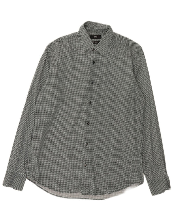 Hugo Boss Herre Regular Fit Skjorte Størrelse 40 15 3/4 Medium Grøn Geometrisk