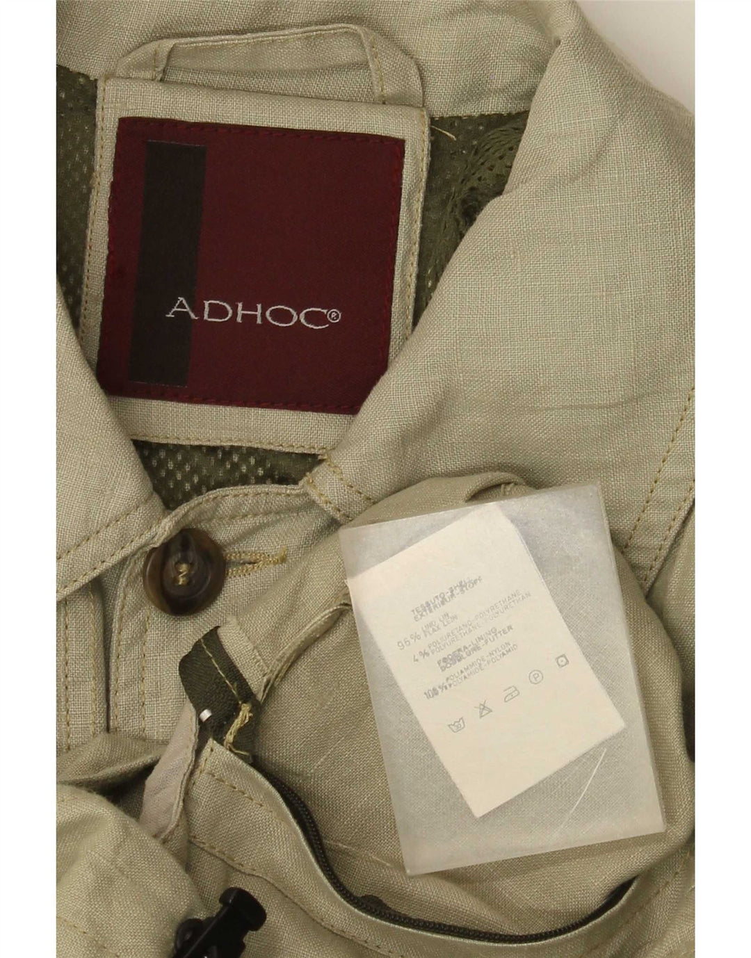 Adhoc Herre Utility Jacket UK 38 Medium Khaki Linen Army