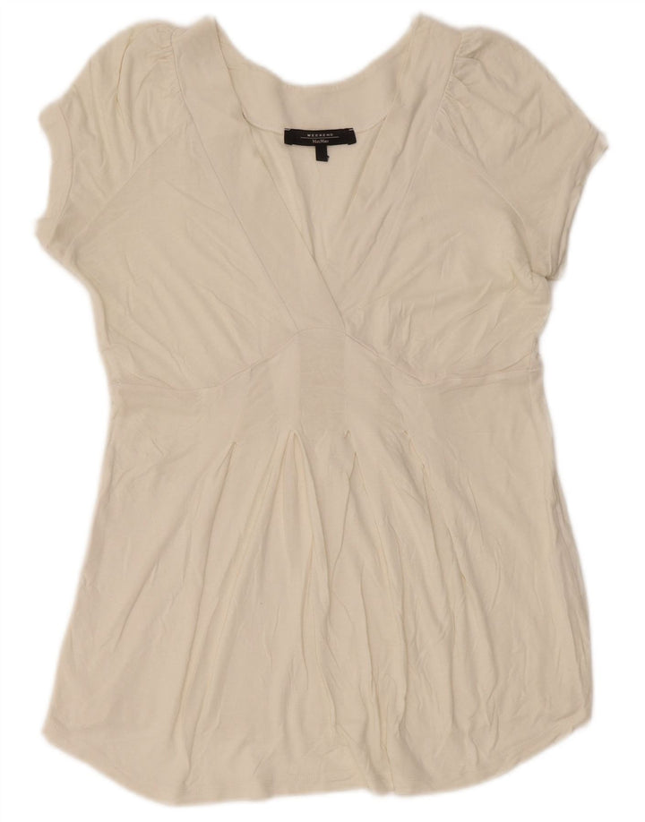 Max Mara Dame Weekend Kortærmet Bluse Top UK 10 Small White
