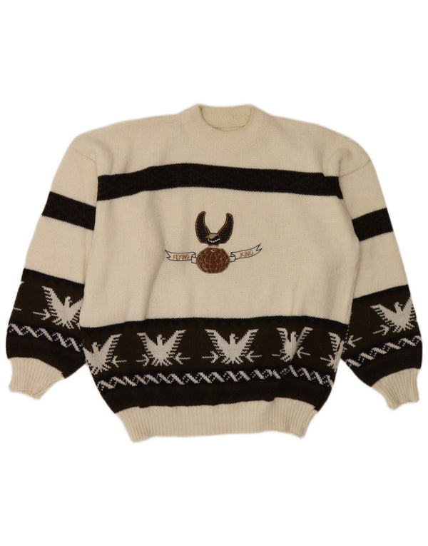 Vintage Herre grafisk skildpaddehals sweater Large White Fair Isle